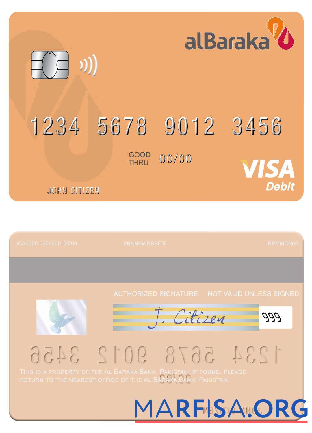 Printable Pakistan Al Baraka Bank visa debit card download for verification